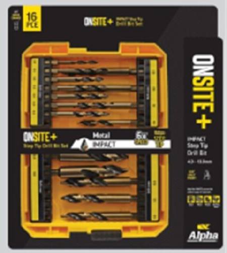ALPHA ONSITE+ 16pc IMPACT STEP TIP DRILL 1/4"HEX SHANK SET