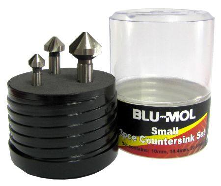 BLU-MOL 3 FLUTE 90° 3pc SMALL COUNTERSINK SET 10 14.4 & 20.5mm