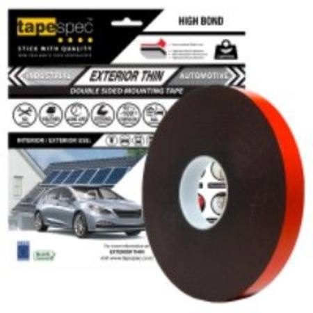 1823RBL EXTERIOR THIN BLACK POLYETHYLENE TAPE 0.6MM X  12MM X 15 METRE ROLL CLAMSHELL