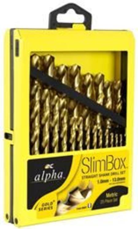 ALPHA TiN COATED 25pc DRILL SET 1 - 13mm IN METAL SLIM BOX CASE (SM25)