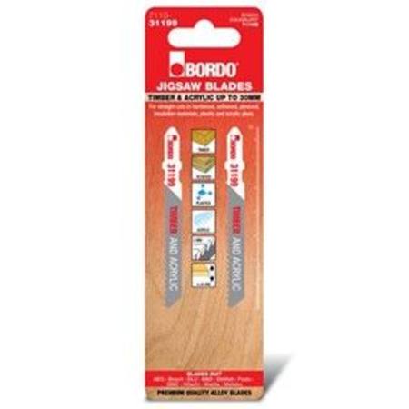 BORDO 75MM T-SHANK HCS TIMBER & ACRYLIC JIGSAW BLADE HSS PKT 2