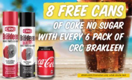 CRC BRAKLEEN BLASTER 600gm AEROSOL 6 PACK with FREE 8 PACK OF CLASSIC COKE CANS