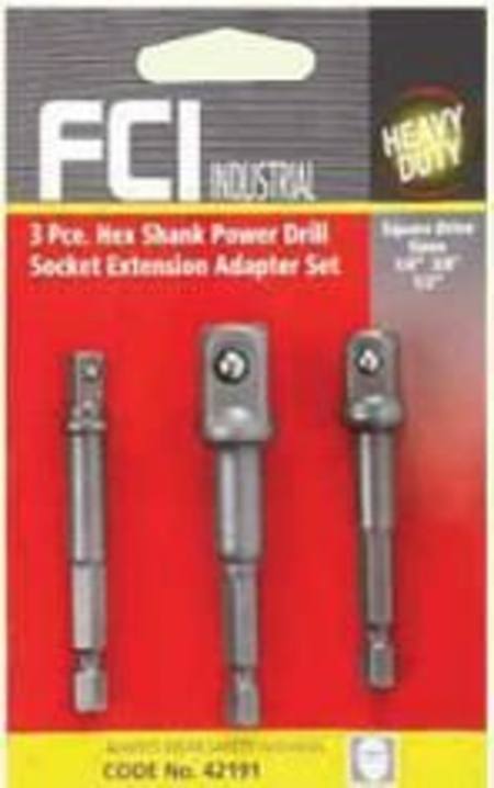 FCI SET OF 3 SQUARE DRIVE ADAPTORS x 1/4" HEX - 1/4"dr 3/8"dr 1/2"dr