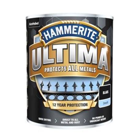 HAMMERITE ULTIMA SMOOTH WATER BASED BLACK PAINT 750ml