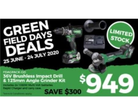 Buy HIKOKI FIELD DAYS 36V ANGLE GRINDER - IMPACT DRILL COMBO AG-PACK in NZ.