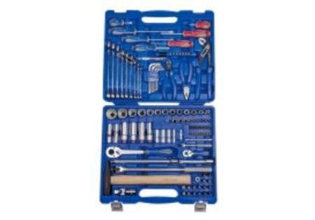 KING TONY 110PC 1/4" - 1/2"DR SOCKETS SPANNERS & TOOL KIT IN PLASTIC CASE