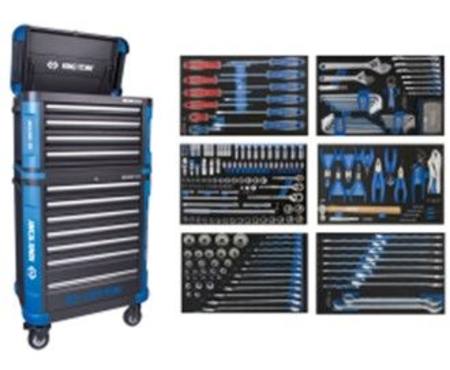 KING TONY 278pceTOOL SET IN 4 DRAWER TOP BOX & 6 DRAWER ROLL CAB BLUE SERIES
