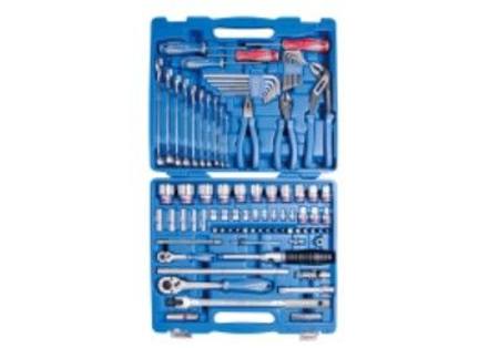 KING TONY 87PC 1/4" - 1/2"DR SOCKETS SPANNERS & TOOL KIT IN PLASTIC CASE