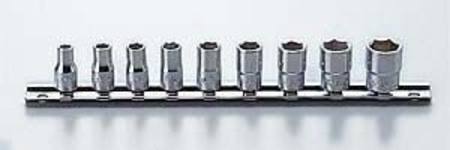 KOKEN 1/4dr 3/16-1/2 STD 6PT SOCKETS ON RAIL 9pc