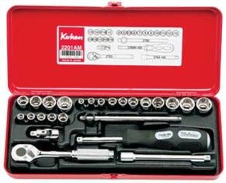 KOKEN 1/4dr 6pt 25pc METRIC IMPERIAL SOCKET SET 3/16" - 1/2"  & 4-13mm