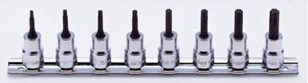 KOKEN 3/8dr T10-T45 TORX SET ON RAIL 8pc