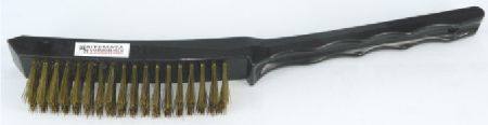 LION 4 ROW BRASS WIRE SCRATCH BRUSH BLACK PLASTIC HANDLE