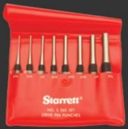 STARRETT 8pc KNURLED GRIP 100MM PIN PUNCH SET IN PROTECTIVE VINYL CASE
