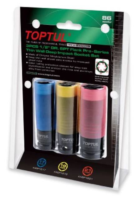 Buy TOPTUL 1/2"DR 3PC THIN WALL IMPACT SOCKET SET FOR MAG WHEELS in NZ. 